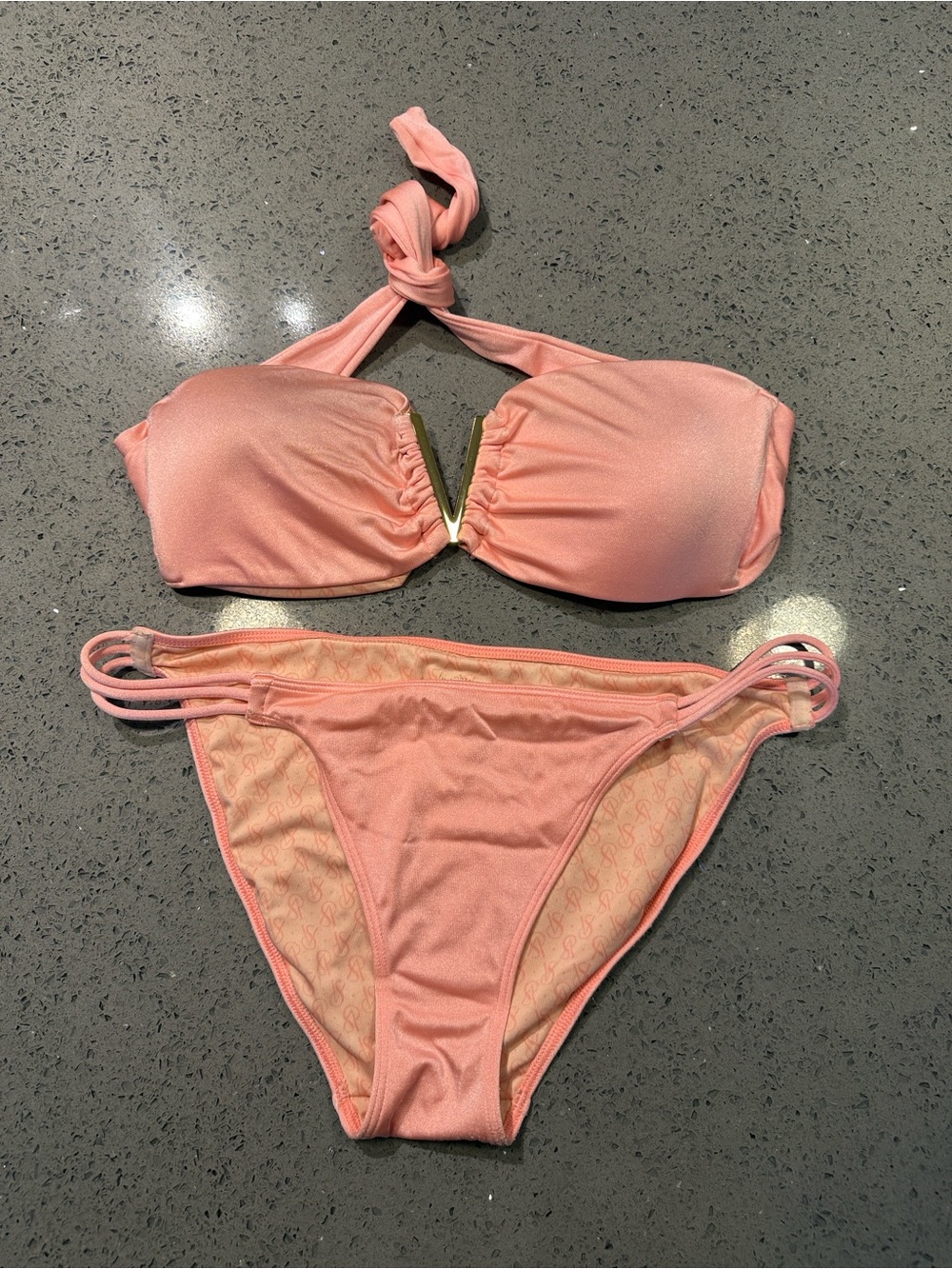 Victoria's Secret Peach Pink Strapless Halter Bikini Set